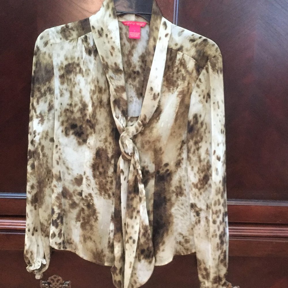 Sunny Leigh Abstract Animal Print Blouse Small